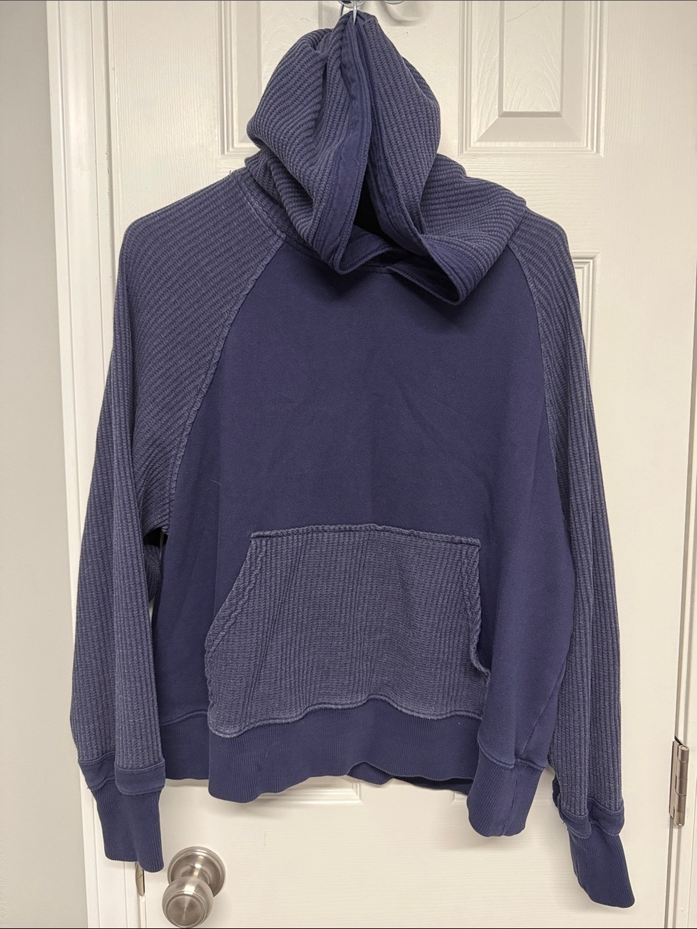 aerie Navy Waffle-Raglan Pullover Hoodie